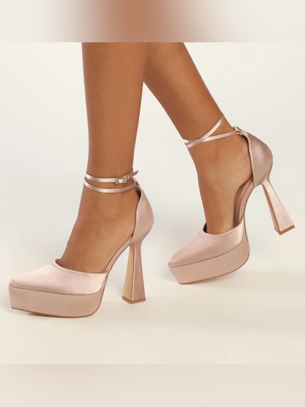 Women's Ankle-Strap Platform Pumps in champagne cream color